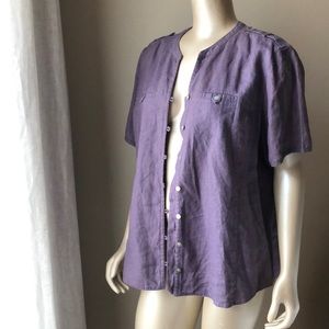 Vintage Orvis Light Purple Linen Short Sleeve Blouse - XL
